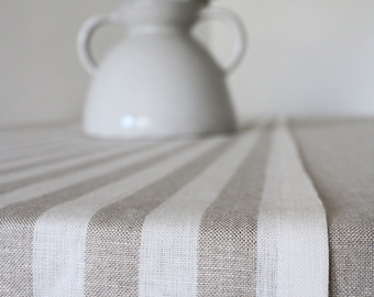 Rustic Stripe Linen Table Runner – Oatmeal & White, Oeko-Tex Certified
