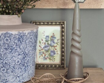 Taupe Spiral Taper Candle – Chunky Twist, Decorative Home Ornament, Statement Decor