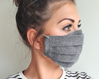 Natural Linen Reusable Face Mask, Breathable Double Layer, Hand Made in UK