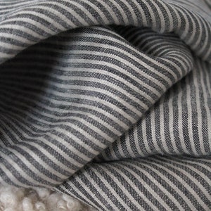 100% Pure Oeko‑Tex Linen Fabric by the Metre – Soft Washed Linen in Neutral Stripes, UK Fabric for Curtains, Dressmaking & Homeware - Siena WIDE MOCHA STRIPE
