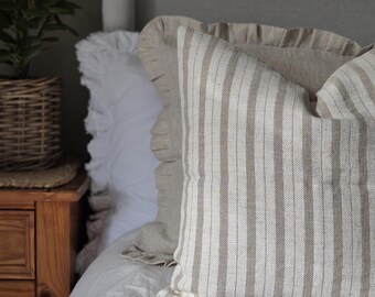 Natural Linen Cushion Cover, Classic Heavy Neutral Stripe, Farmhouse Decor - Freya