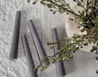 Charcoal Ribbed Taper Candle – Decorative Home Ornament, Grey, Statement Decor