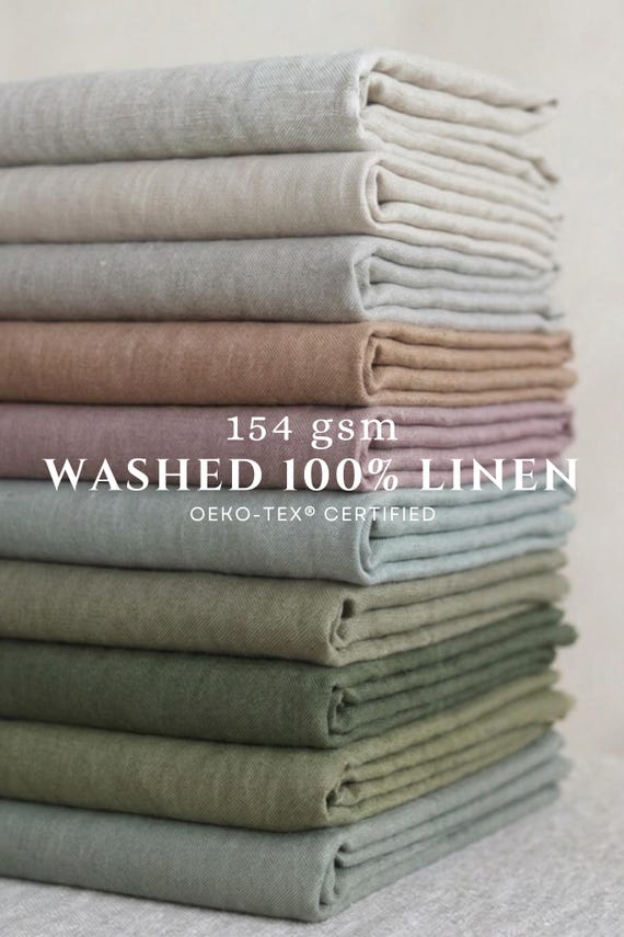 Linen Fabric by the Metre, 100% Pure Oeko‑Tex Soft Washed Linen in 21 Colours, UK Fabric for Curtains, Dressmaking & Homeware - Siena