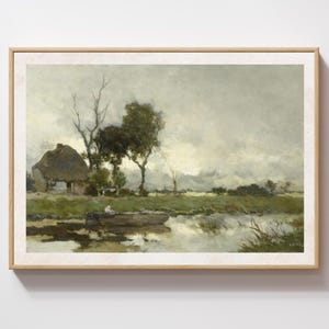 Digital download art work, vintage style boat house landscape, ready to print art work