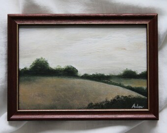 Handpainted and Framed Landscape Painting – Vintage Style Wall and Shelf Art Decor