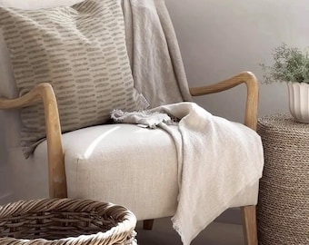 Natural Linen Cushion Cover, Artisan Green Watercolour Style Print Fabric - Mia