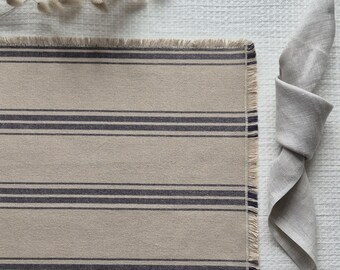Harper Stripe Linen Placemat, Fringed Edge, Rustic Table Decor