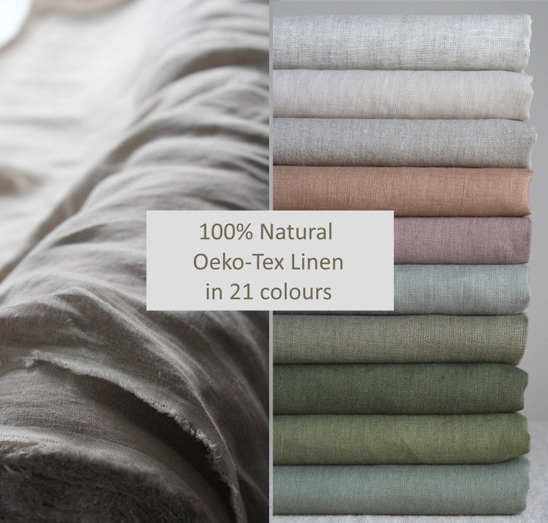 100% Pure Linen Fabric by the Metre, Natural Oeko‑tex Linen, 21 Colours ...