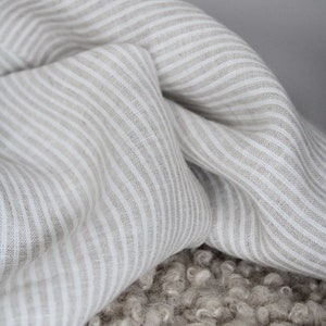 100% Pure Oeko‑Tex Linen Fabric by the Metre – Soft Washed Linen in Neutral Stripes, UK Fabric for Curtains, Dressmaking & Homeware - Siena WIDE SAND STRIPE