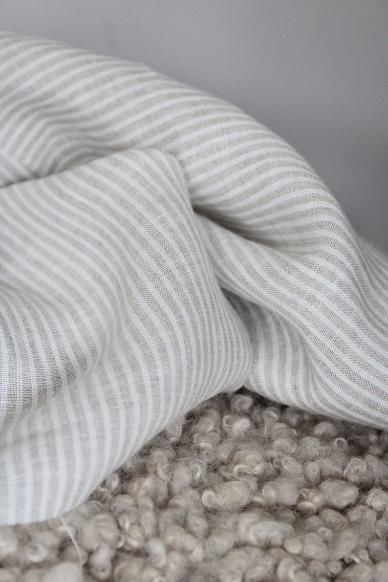 100% Pure Oeko‑Tex Linen Fabric by the Metre – Soft Washed Linen in Neutral Stripes, UK Fabric for Curtains, Dressmaking & Homeware - Siena WIDE SAND STRIPE