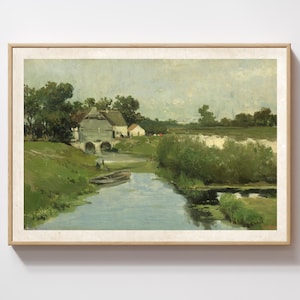 Digital download art work, vintage style bridge house landscape, ready to print art work