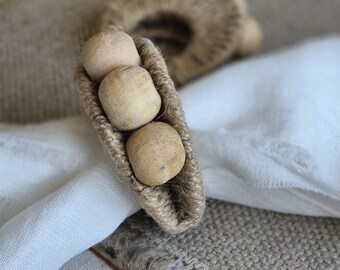 Wooden Beaded Napkin Rings, Neutral Table Decor, Coastal Place Setting - Set of 2