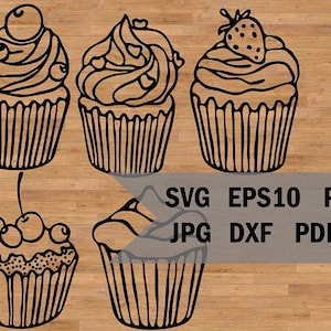 cupcake svg file for cutting, Set of Svg cakes, Cupcakes clipart, muffin cut file, Decor for clothes, T-shirts, mugs, Cake Vector cutting
