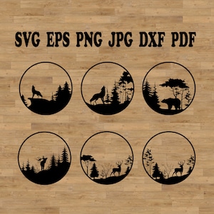 Animales de la naturaleza Svg, vinilo cortado con láser, Aventura Svg, Naturaleza Svg, Paisaje Svg, Oso Svg, Bosque Svg, Animales de granja Svg, Silueta de ciervo Svg