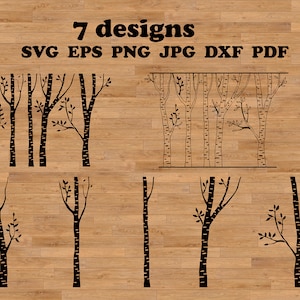 Betulla Svg, clip art foresta, foresta SVG, taglierina vinile carta, contorno vettoriale file, taglierina cricut svg, alberi boschi PNG SVG, tatuaggio adesivo