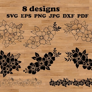桜の花束 SVG、桜のボーダー SVG、華やかなクリップアート、花束クリップアート、花のクリップアート、植物 SVG、花 SVG バンドル、花のスケッチ