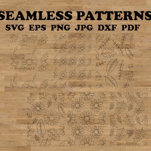 デイジーのシームレスなパターン SVG、植物のクリカット、かわいいビニールカットファイル、花柄 EPS、壁紙クリップアート、デジタルペーパーカットアウト