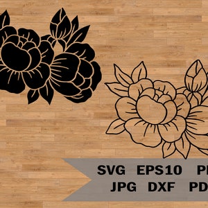 Archivo SVG de peonías, archivo de corte floral, clipart de peonía, silueta de peonía, flores de arte lineal, paquete SVG floral, planta de peonía SVG, flor de peonía