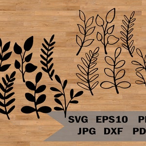 Paquete de hojas Svg, ramas Svg, plantas Svg Clipart, hojas Svg, clipArt de hojas, rama de árbol Svg, hoja dibujada svg, silueta de hoja