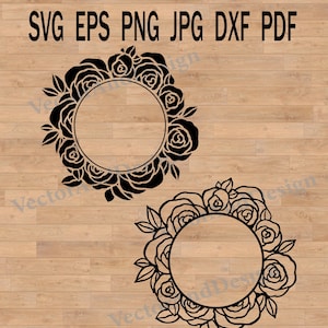 Fleur cadre rond svg, svg cadre monogramme floral, couper fichier mariage signe svg, clipart Couronne