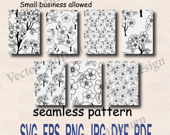 Seamless Pattern Sakura A4, Flower Ornament Digital Paper, Botanical Floral Background for Scrapbooking