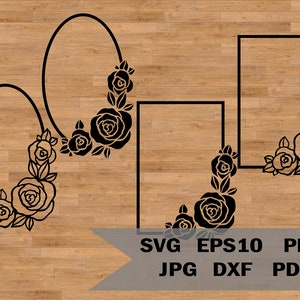 Ramki róż svg, wieniec kwiatowy svg, projekt kwiatowy svg, kwadratowa ramka svg, geometryczne ramki, wycinanka z papieru, wieniec z róż, plik wycinania ramek
