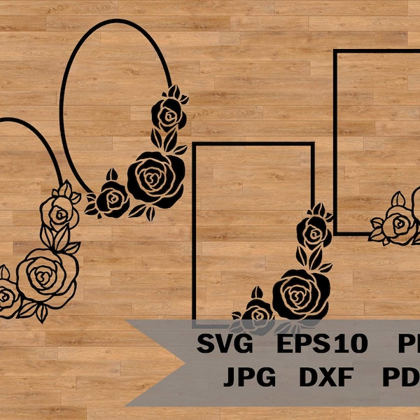 Frame roses svg, flower wreath svg, flower design svg, square frame svg, geometric frames, frame paper cut, wreath of roses, frame cut file