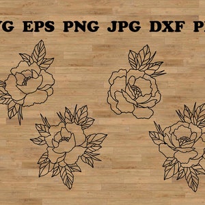 Pfingstrosen Svg, Rose svg, Blumen svg, blumen svg, floral svg, botanische svg, handgezeichnete Pfingstrose, Wildblume svg, Hochzeit svg