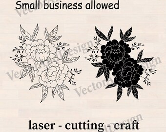 Peony SVG Bundle, Floral Bouquet Cut Files, Botanical Flowers, Cricut, Laser, Silhouette Designs