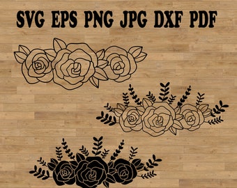 Border roses Svg, vector rose clipart, peonies png, wedding doodles files