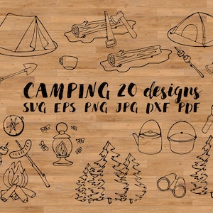 Doodle camping svg, 20 pieces of elements, camping vector, adventure clipart, camp vector, doodle clipart, travel clipart