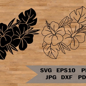 Hibiskus Kunst, tropisch Kunst, Tropische Blume Kunst, Hawaii Kunst, florale Ornamente Kunst, Hibiskus, tropische Blätter, tropische Clipart, Dschungel svg
