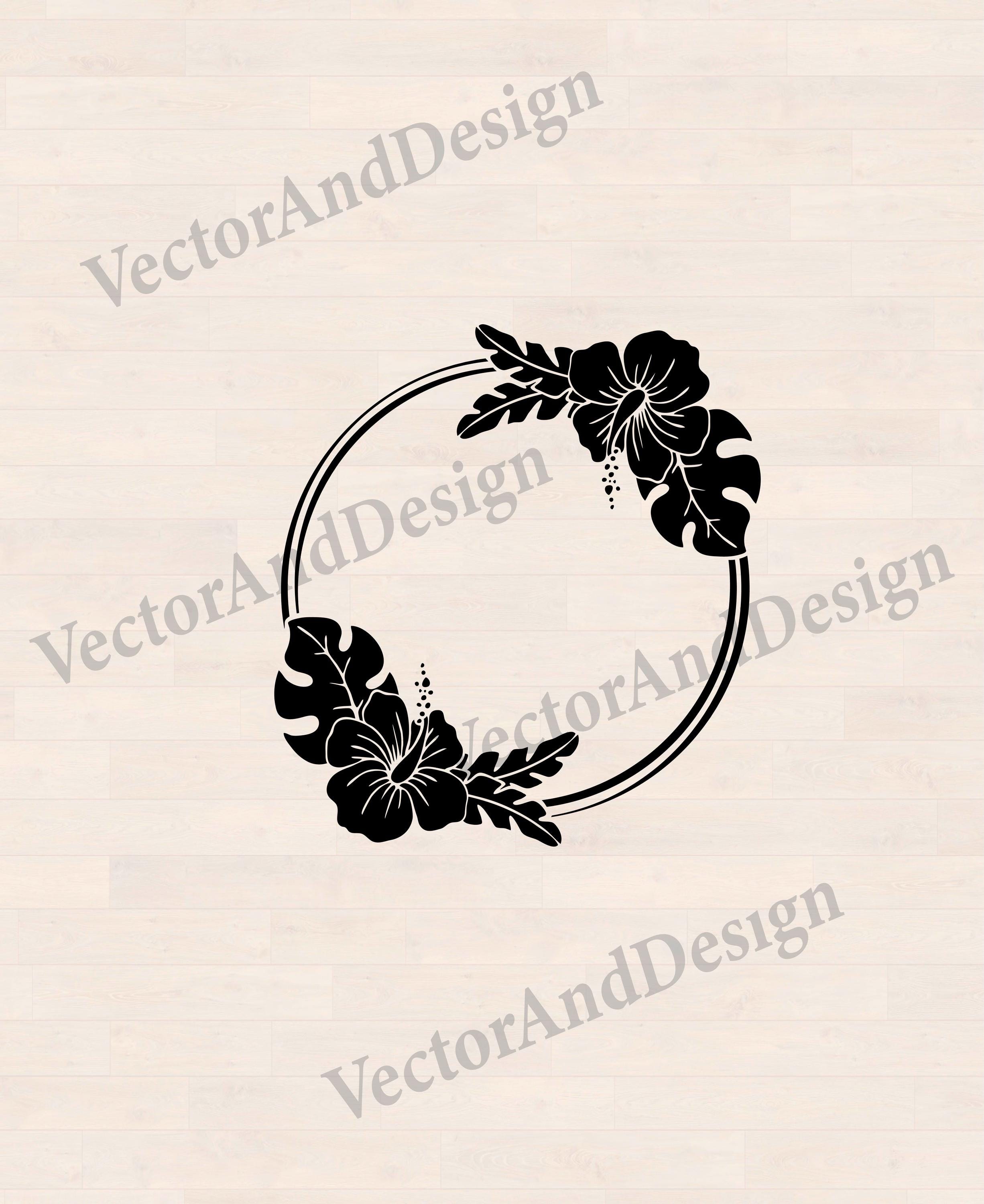 Hibiscus Wreath SVG Cut File, Tropical Flower Round Frame, Monogram ...