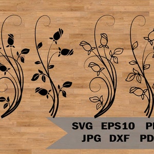 バラの枝 SVG、バラのつぼみ SVG、バラ SVG、バラの束、バラのクリップアート、花の葉 SVG、バラのカットファイル、バラのシルエット