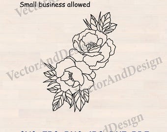 Peonies Svg, Floral line art, Vector Flowers Outline stickers, botanical peony clipart