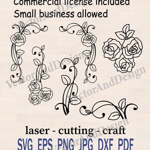 Rose Curls SVG, Floral Border, Wedding Element Lines  Swirls Art (Digital Files)
