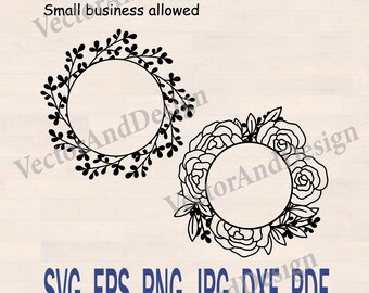 frame svg, floral Monogram Circle wedding wreath, Laser cut template cricut and silhouette