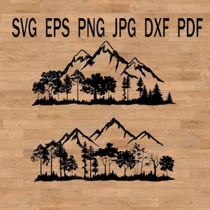 File di taglio laser Paesaggio di montagne e natura SVG, file di campeggio nella foresta SVG, pacchetto di png di foresta di scene di montagna nel bosco SVG Catena montuosa