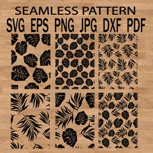 Papel digital de jungla, patrón sin costuras SVG de hojas tropicales, hoja de palma SVG, decoración de fiesta tropical, plantilla de monstera, vegetación SVG