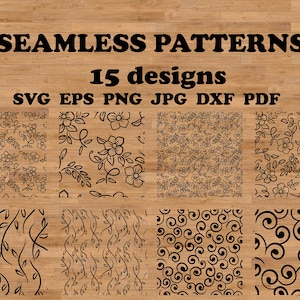 Svg motif floral, lot de 15 pcs, motif svg sans couture, botanique cricut, mignon fichier découpé en vinyle, clipart de papier peint, découpe numérique de papier