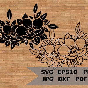 Plantilla de anémona SVG, plantilla de ramo de flores hermosas, archivos de corte para Silhouette o Cricut, silueta floral SVG, plantilla de flores SVG