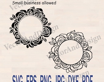 Flower frame svg, Floral monogram wedding wreath cut file clipart