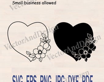 Floral Heart Frame SVG, Flower Heart Cutting Design, Cricut Silhouette Laser Cut File