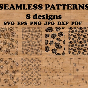 Padrão sem emenda svg, margaridas svg, botânico cricut, arquivo de corte de vinil fofo, padrão floral eps, clipart de papel de parede, silhueta doce
