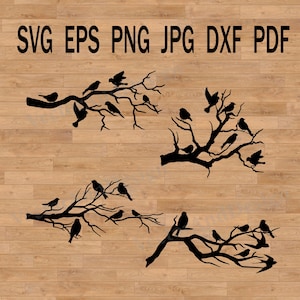 Pájaro en un árbol, archivo Cricut de pájaro, rama de árbol Svg, naturaleza SVG, árbol DXF, siluetas de rama, clipart de rama de hoja, pájaro Svg
