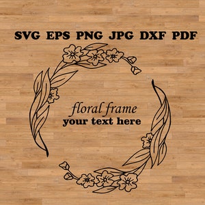 Corona floral SVG, Marco de monograma, Marco circular, Marco de boda SVG, Plantilla de corte de papel, SVG Cricut y silueta, Plantilla de marco de planta SVG