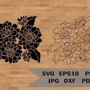 Peony Flower Design to decorate a T-shirt or shopper, peony svg cut file, Peony template, peony clipart, flower monogram svg, flower vector