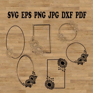 Frame with sunflower svg, floral frame svg, sunflower cut files, sunflower svg, wildflower svg, sunflower svg bundle, flower frames svg