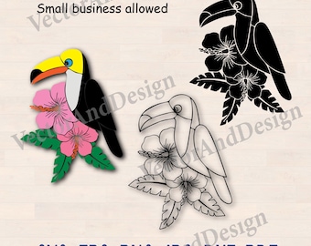 Toucan Hibiscus SVG, Flower Tropical Clipart Template (Digital Download)
