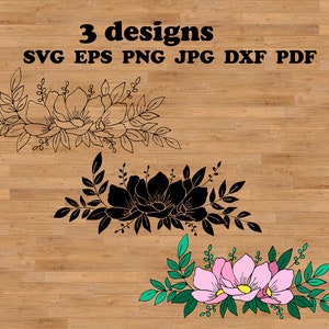 Borda de anêmonas Svg, borda de flores svg, contorno de flores svg, buquê de flores svg, botânico svg, casamento floral svg, motivo de casamento